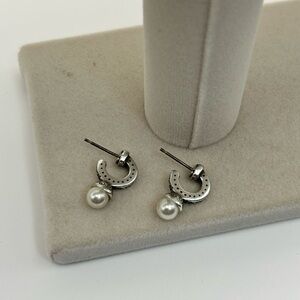 Brighton Jewelry Faux Pearl Post Earrings Silver Plated Dainty No Backs